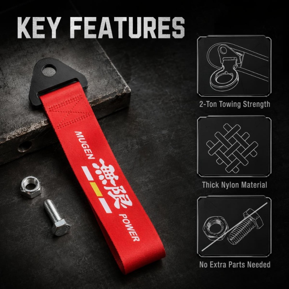 車レース牽引ロープ JDM 装飾高強度ナイロン車両牽引ストラ - Car Accessories Unique のレビューと価格